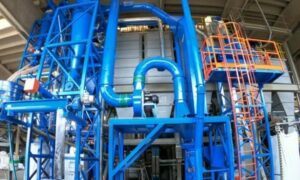 Ghirarduzzi srl's industrial plant for rubber granule separation featuring blue and orange components.